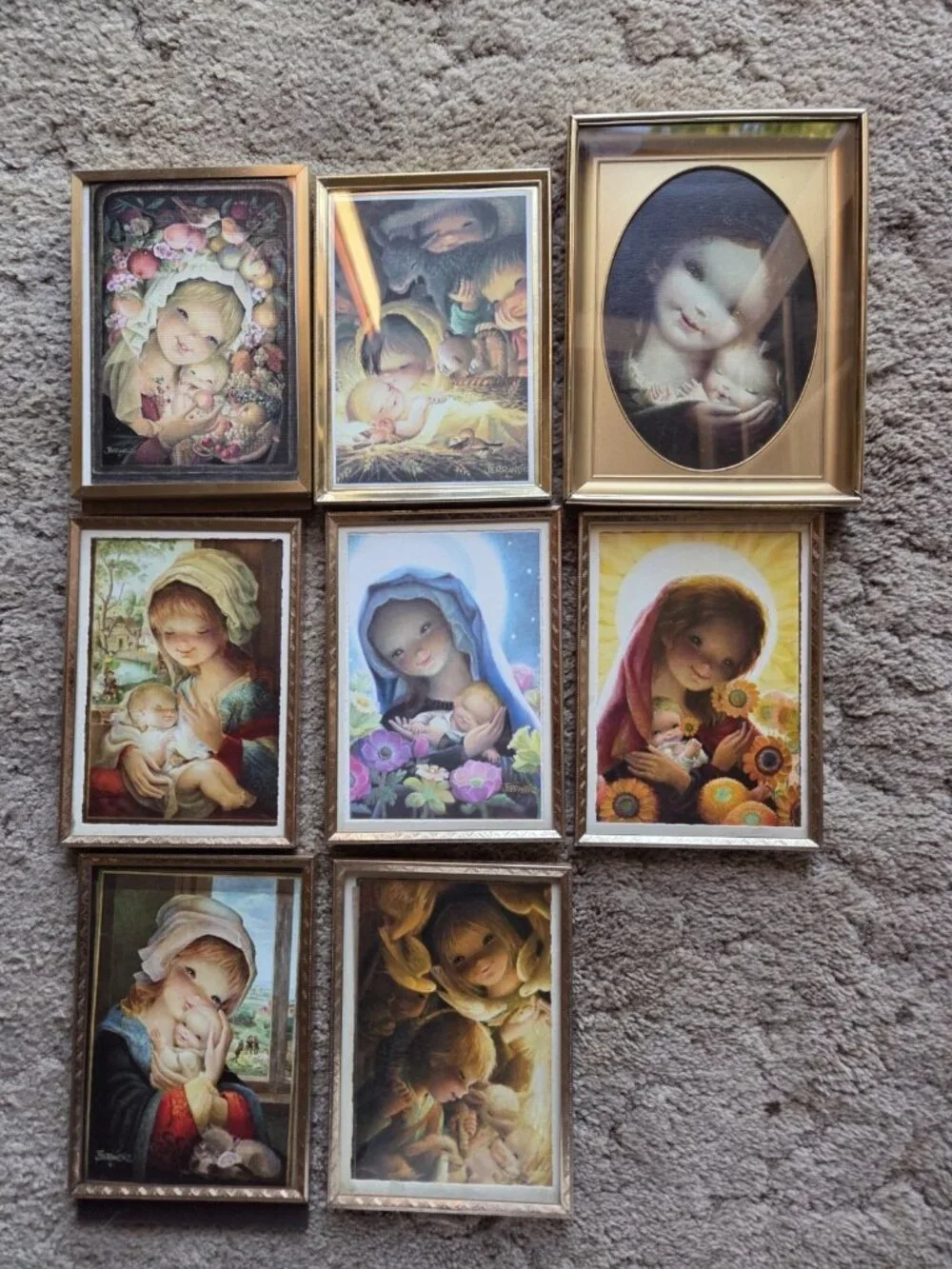 Vintage Juan Ferrandiz Framed Greeting Card Picture Collection Set 8 Mother Mary